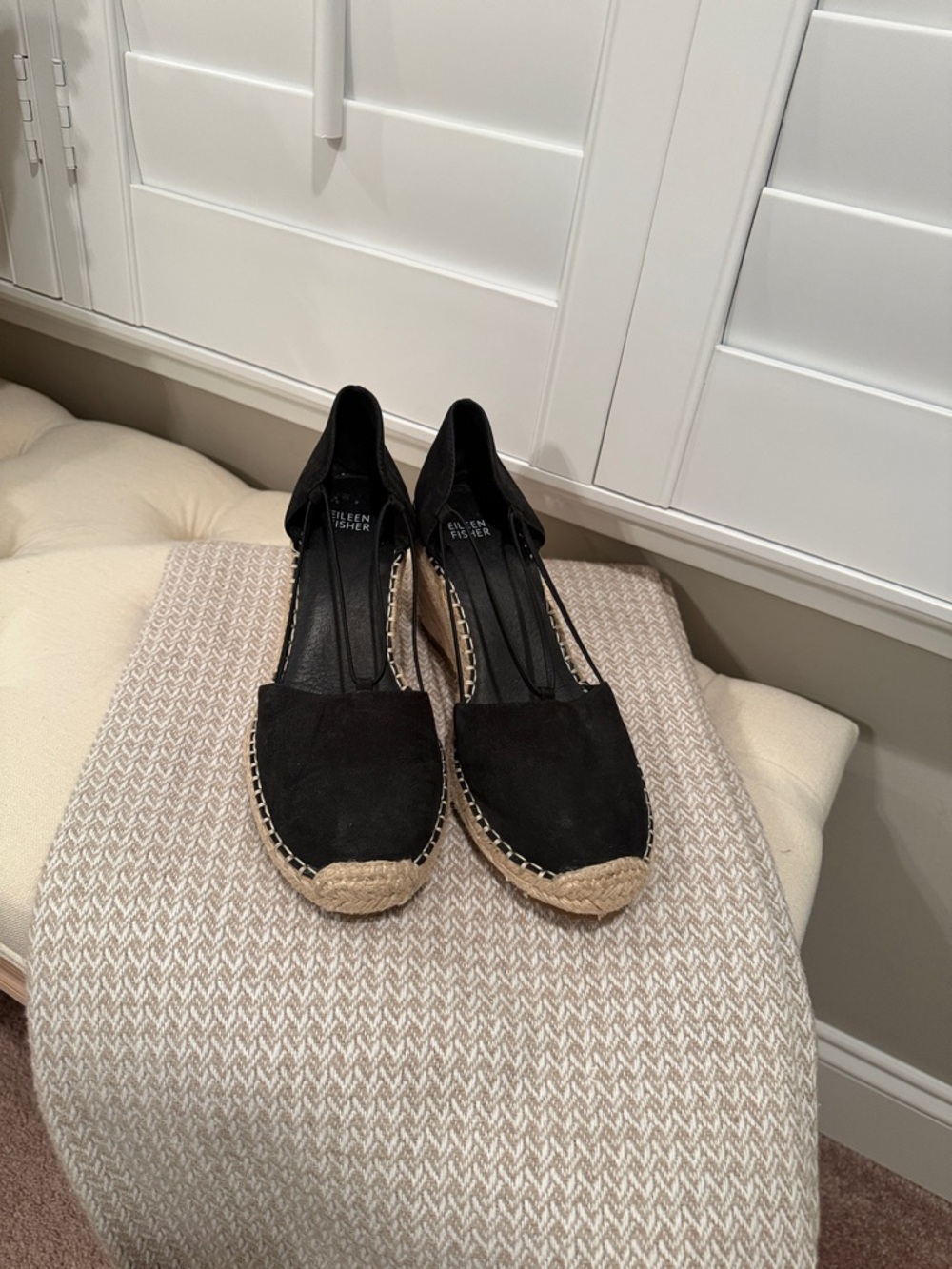 Eileen Fisher Black Suede Espadrille Wedge Shoes